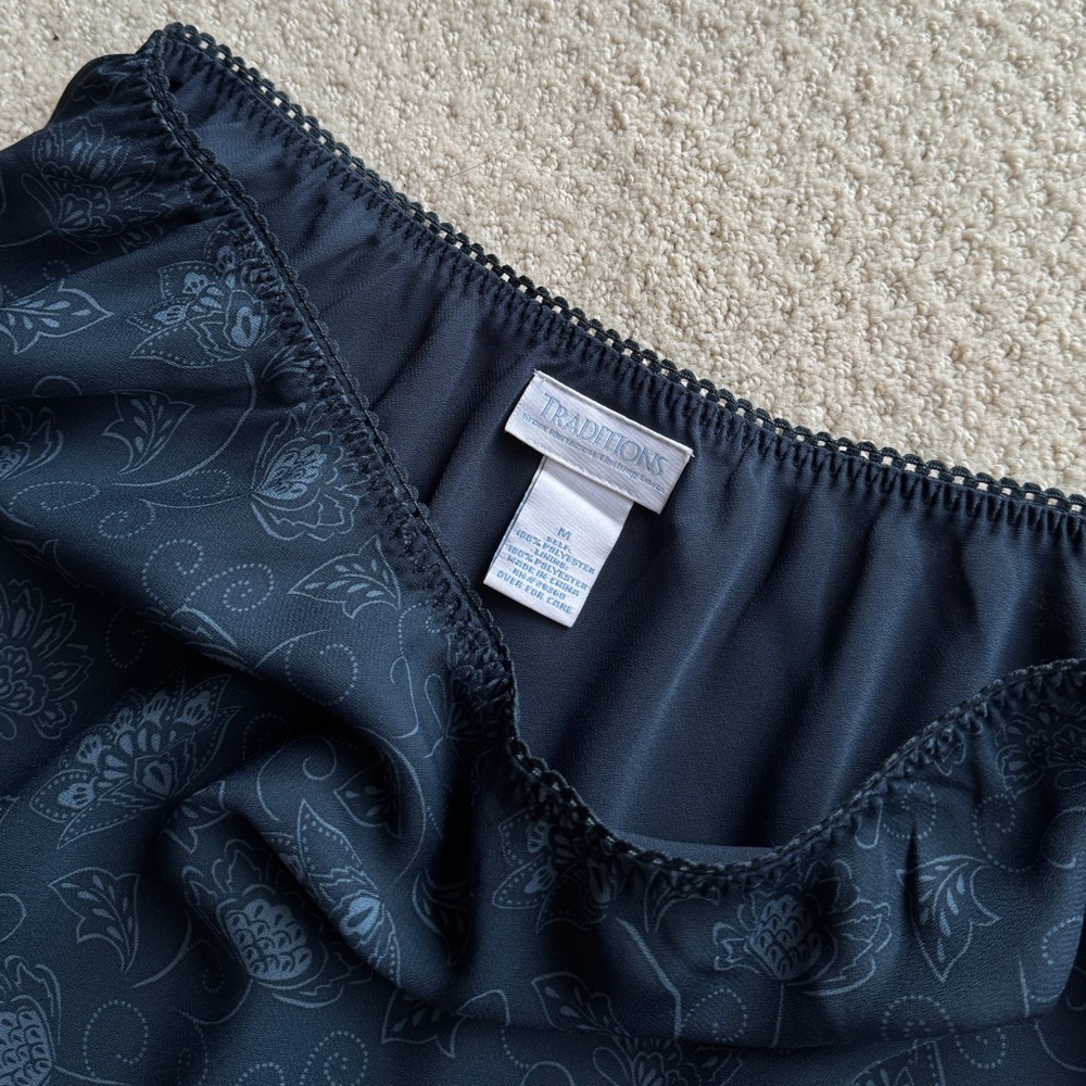 Vintage Y2K Navy Blue Paisley Floral Ruffled Hem Skirt Size M Whimsical - Picture 3 of 12